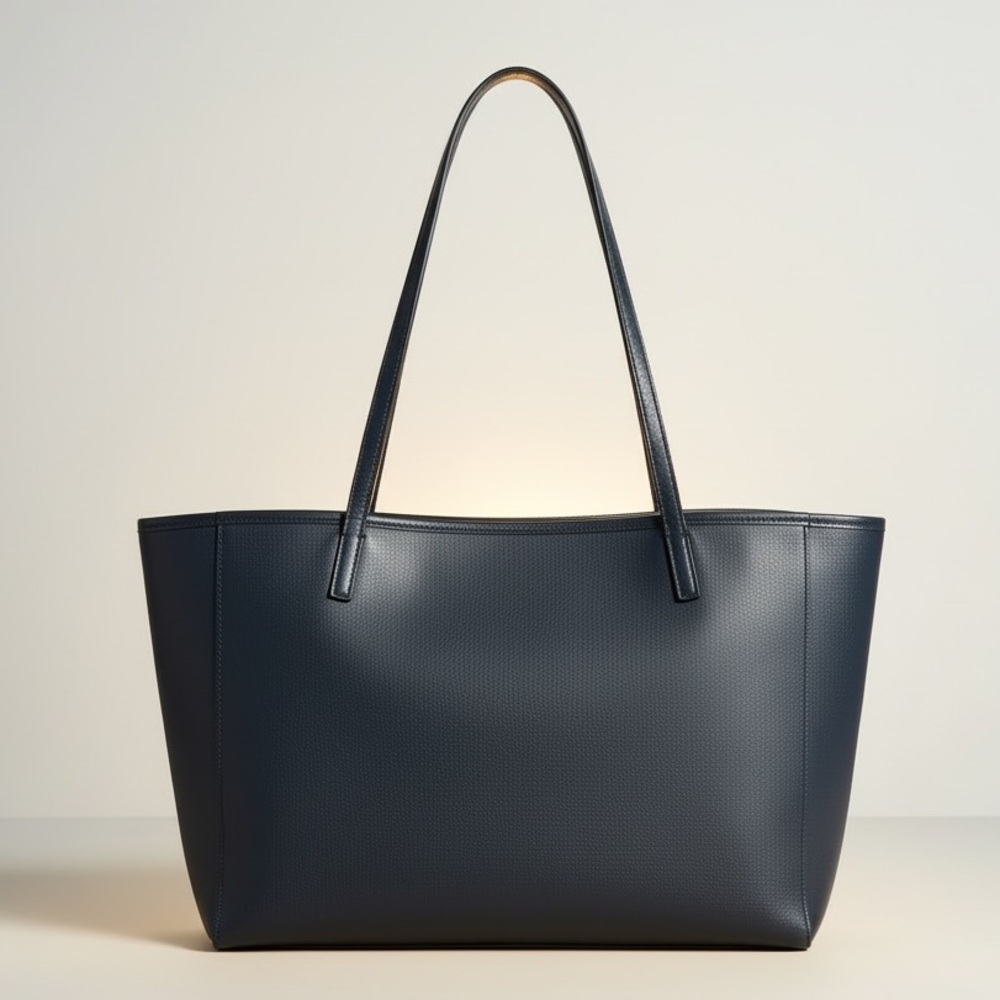 ✨ Tory Burch Navy Saffiano Leather Tote Work Laptop Bag Gold Logo - Picture 3 of 14